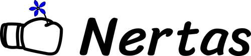 Das Nertas Logo. Bestehend aus dem Ikonischen Boxhandschuh der eine Blume hällt und daneben Nertas als Text.
