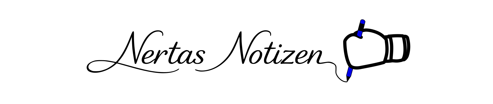Banner für die Blog Sektion der Nertas Website, die Nertas Notizen. Das Banner zeigt den ikonischen Nertas Boxhandschuh der hier statt einer Blume einen Stift hält und damit "Nertas Notizen" schreibt
